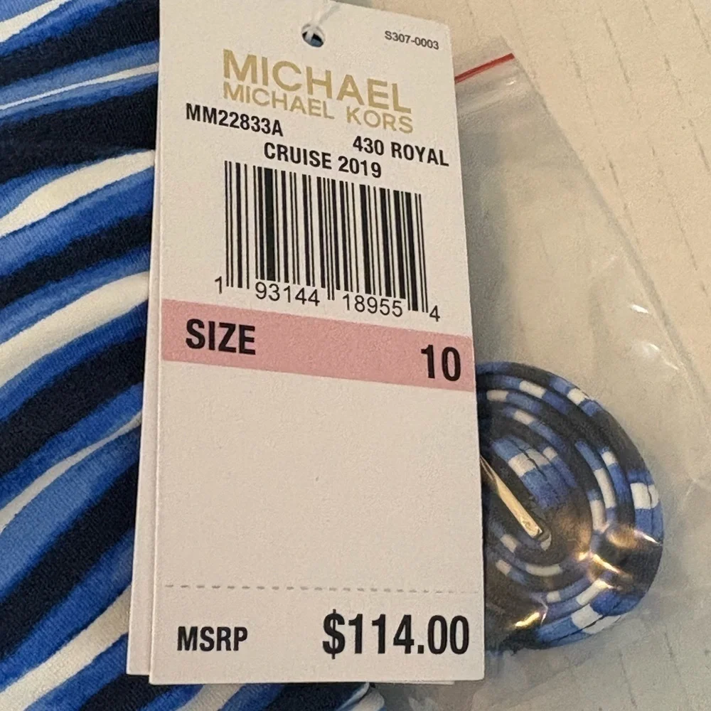 Michael Kors Striped Logo-ring Halter 1pc Swimsuit Blue/ White NWT Size 10